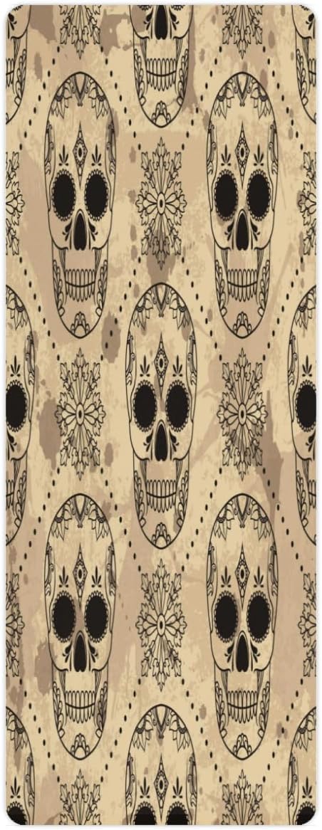 Vintage Sugar Skull Yoga Mat Folding Travel Fitness & Exercise Mat with Carrying Bag Non-Slip Lightweight Travel Yoga Mat for Women Pilates 72"L × 26.8” W × 2 Mm Thick - sugar skull yoga mat