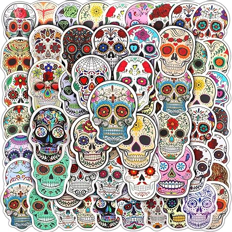 300 Pcs Halloween Sugar Skull Stickers Vinyl Waterproof Skull Decals Stickers for Water Bottles Dia De Los Muertos Mexican Day of Dead Sticker for Adults Teens Laptop Phone Guitar - sugar skull vinyl sticker