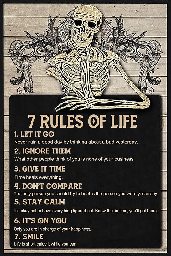 Skull Metal Tin Sign 7 Rules Of Life Funny Poster Cafe Bar Living Room Kitchen Bathroom Home Art Wall Decor Plaque - sugar skull poster print