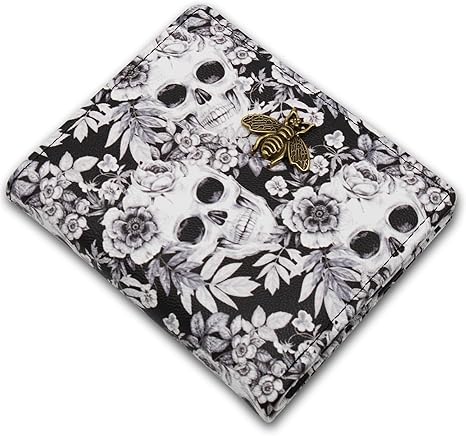 Small Women Wallet RFID Blocking Bifold Pocket Wallet Slim Compact Ladies Purse Mini Wallets For Women (Skull) - sugar skull wallets for women