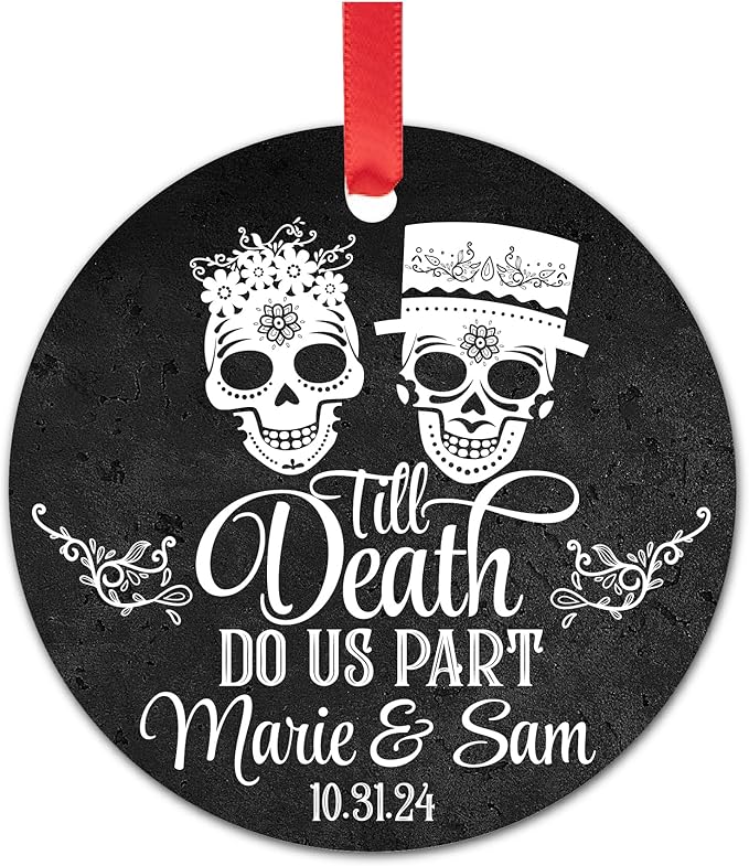 Personalized Halloween Tree Ornaments - Halloween Wedding Gifts - Till Death Do Us Part Decor - Gothic Christmas Ornaments - Sugar Skull Gifts - Until Death Do Us Part - Gifts For Halloween Lovers - sugar skull christmas ornament