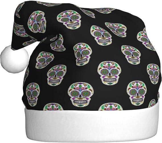 Christmas Hat, Santa Hat for Adults Unisex Christmas Holiday Hat for Christmas New Year Party - sugar skull christmas decorations
