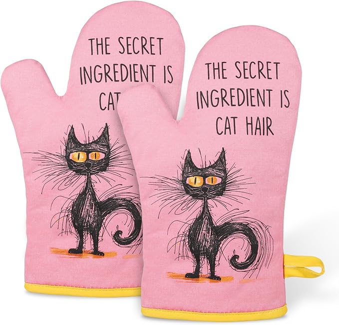 Miracu Funny Oven Mitts, Black Cats Gifts for Cat Lovers, Cute Kitten Kitchen Accessories - Birthday Christmas Thanksgiving Housewarming Baking Cooking Themed Gifts for Women, Lady, Mom, Wife, Owner - sugar skull oven mitts