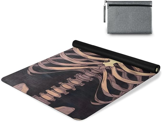 Funny Halloween Skeleton Yoga Mat, 71 x 26 Inch Non-slip Yoga Mats Folding Travel Exercise Mat Indoor Outdoor Gym Pilates with Storage Bag for Women Men - sugar skull yoga mat