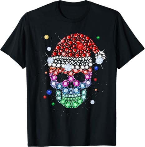 Sugar Skull Santa Hat Merry Christmas - sugar skull t-shirt womens
