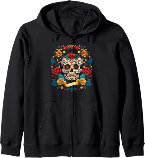 Cinco De mayo Mexican Flower Sugar Skull - sugar skull zip up hoodie mens