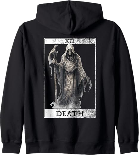 Vintage Tarot Card Death Grim Reaper Occult Satan - sugar skull zip up hoodie mens