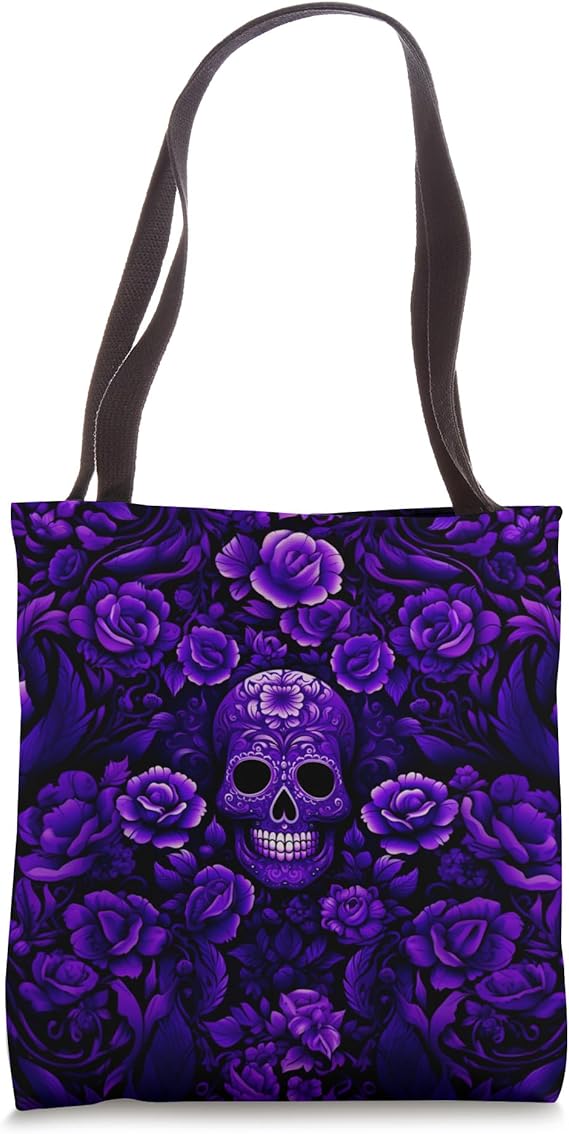 Purple Sugar Skull Day Of Dead Dia De Muertos Skull Tote Bag - sugar skull handbags for sale