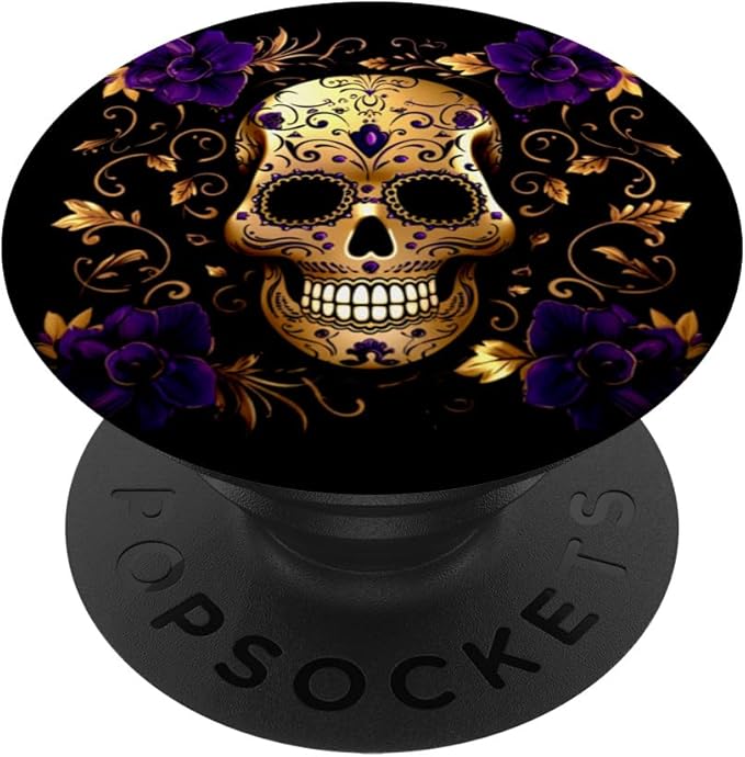 Purple Gold Sugar Skull Day Of Dead Dia De Muertos Skull PopSockets Standard PopGrip - sugar skull canvas wall art
