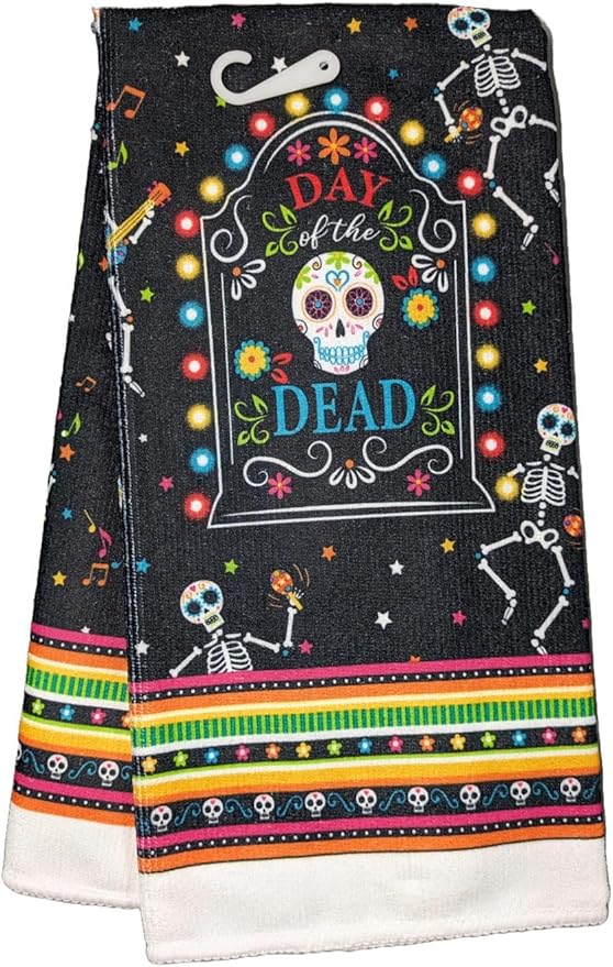 Halloween Fall Kitchen Decor Dish Towels 15 X 25 Inch Black Dia De Los Muertos Day of The Dead Sugar Skull - sugar skull beach towel