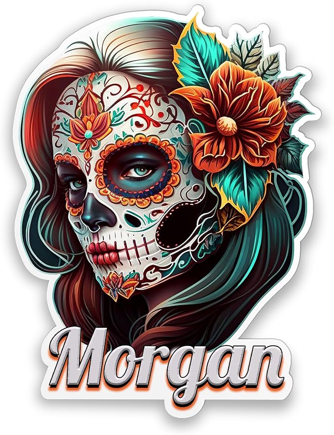 Personalized Sugar Skull Sticker Custom Name Sugar Floral Girls Skull Mexico Mexican Stickers Waterproof Die-Cut Vinyl Stickers for Water Bottle Laptop Hard Hat Kindle Cars Decal Decor Stuff Gifts - sugar skull vinyl sticker