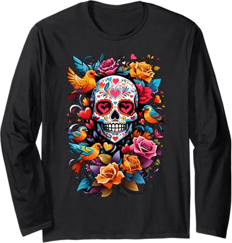 Dia de Los Muertos Festividad Regalos - sugar skull long sleeve shirt mens