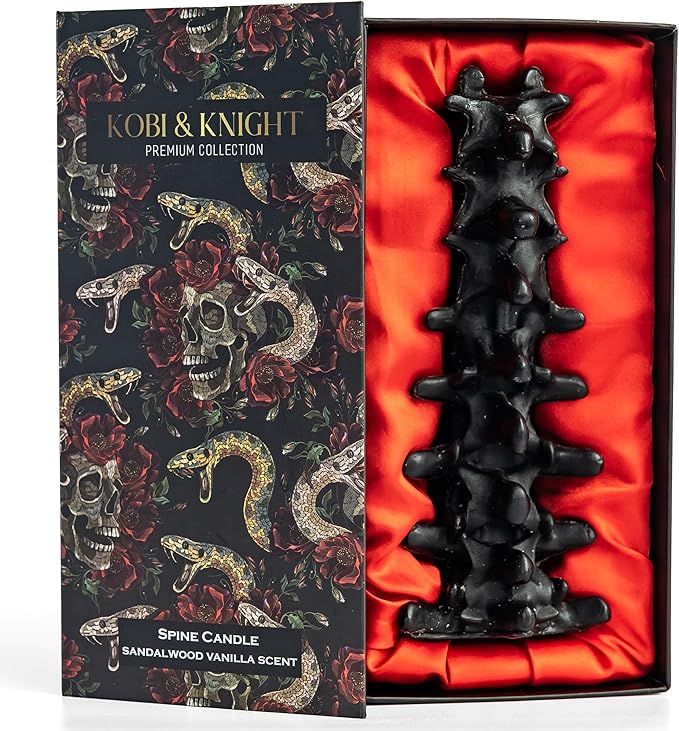 Spine Candle - Sandalwood Vanilla Scented Creepy Candles for Gothic Decor Gift - Black Spooky Vertebra Candle - Goth Decoration for Halloween - sugar skull candle holder