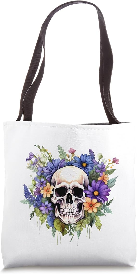 Beautiful Floral Sugar Skull Flowers Day Of The Dead Tote Bag - sugar skull handbags for sale