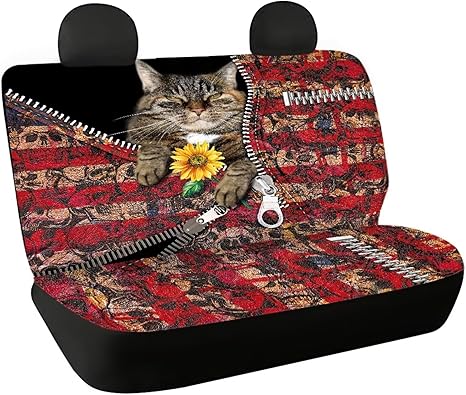 Skull Cat Back Seat Cover for Cars,Halloween Waterproof Rear Bench Car Seat Cover Seat Protection,Universal Fit for Most Cars Trucks Suvs - sugar skull car pet seat cover