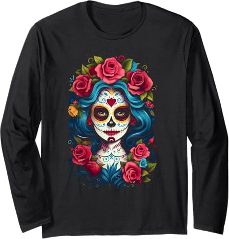 Sugar Skull Women Day Of The Dead - sugar skull long sleeve shirt mens