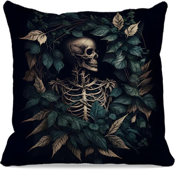 OFlich Gothic Skeleton Pillow Covers - Vintage Goth Pillows Cover 18X18, Gothic Decor for Home, Goth Gifts, Horror Decor, Gothic Home Decor, Horror Gifts - sugar skull throw pillow