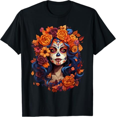 Halloween Dia De Los Muertos Apparel HUG - sugar skull t-shirt womens