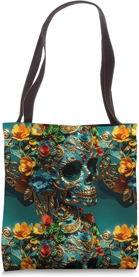 3D Sugar Skull Colorful Dia De Los Muertos Skull Multi Color Tote Bag - sugar skull handbags for sale