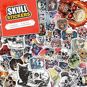 100 Pack Skull Stickers (Large Size), Decal Sticker for Laptop, Phone, Car, Water Bottle, Stickers for Adult and Skull Lovers - sugar skull vinyl sticker