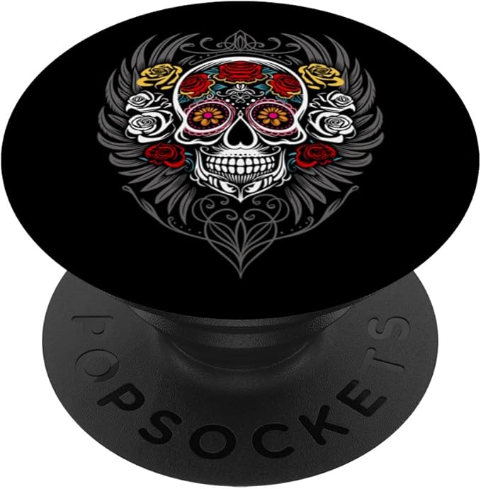 Halloween Sugar Skull with Roses Tattoo Wings and Ornaments PopSockets Standard PopGrip - sugar skull temporary tattoo