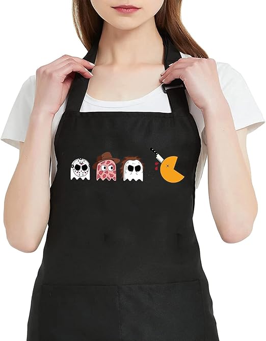 Halloween Aprons for Women with 2 Pocket Horror Movie Graphic Waterproof Adjustable Bib Apron for Kitchen Cooking BBQ - sugar skull apron for women
