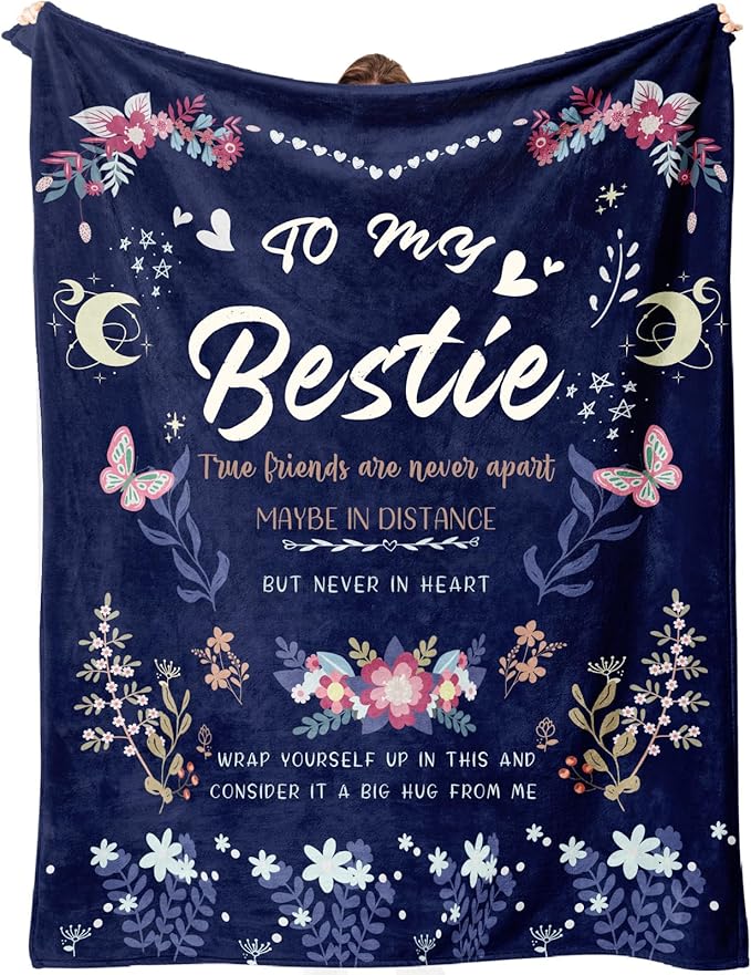 Bestie Gifts for Women - Best Friend Blanket, 60 x 50 Inch - Flannel Throw, Thinking of You Gift - sugar skull throw blanket