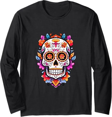 Dia de Los Muertos Sugar Skull Designs - sugar skull long sleeve shirt mens