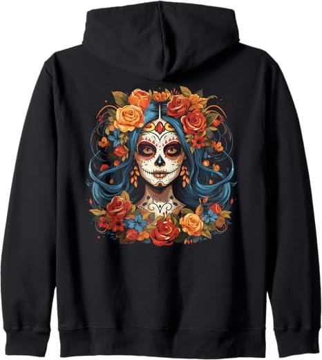 Dia De Los Muertos Gifts - sugar skull zip up hoodie mens