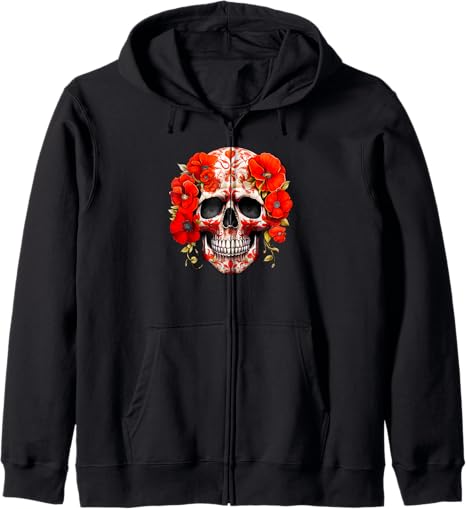 From Dyzamora - sugar skull zip up hoodie mens