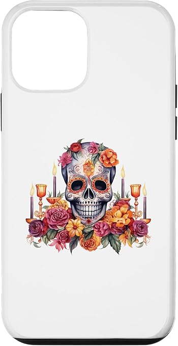 iPhone 12 mini Celebrating Dia De Los Muertos - Sugar Skull With Candles Case - sugar skull candle holder