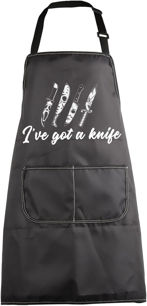MBMSO Chef Knife Apron I've Got a Knife Horror Movie Cooking Apron for Horror Movie Fans Scary Movie Gift for Cooking Lovers - sugar skull apron for women