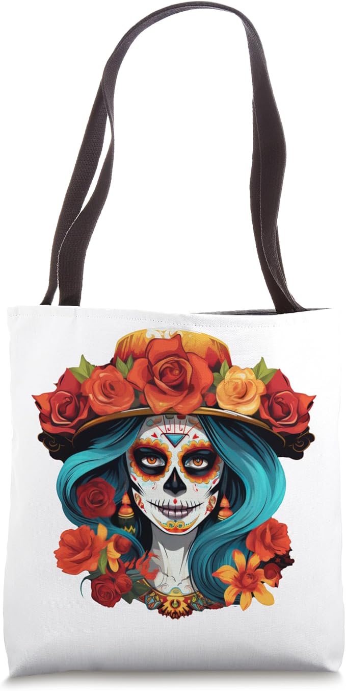 La Catrina Dia de Los Muertos Latina Sugar Skull Tote Bag - sugar skull handbags for sale