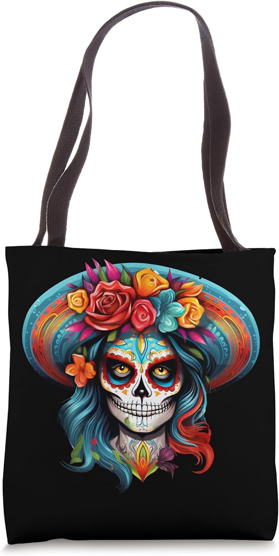 De Los Muertos La Catrina Sugar Skull Mexican Tote Bag - sugar skull handbags for sale