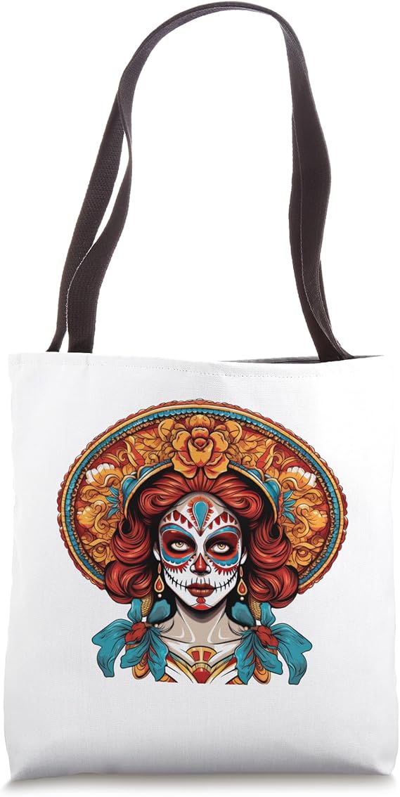 De Los Muertos La Catrina Sugar Skull Tote Bag - sugar skull handbags for sale