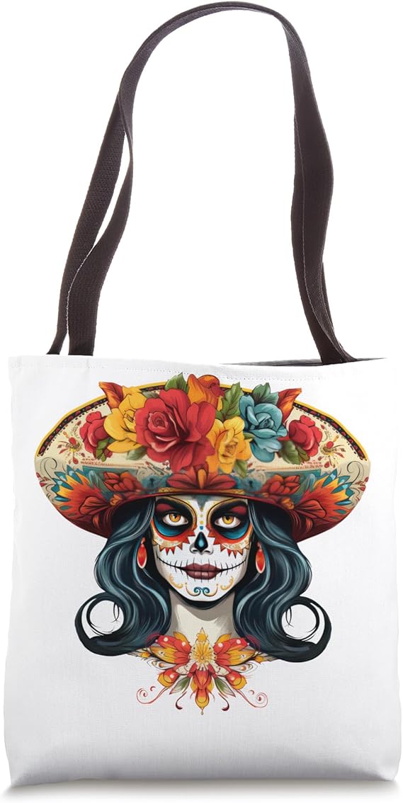 De Los Muertos La Catrina Sugar Skull Floral Skull Mexican Tote Bag - sugar skull handbags for sale