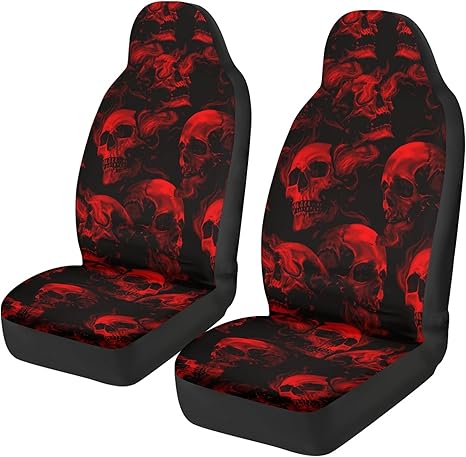 Red Gothic Flame Skull Pattern Auto Seat Cover, Thin Breathable Universal Car Front Seats Accessories Interior Decor 2 Pcs - sugar skull car pet seat cover