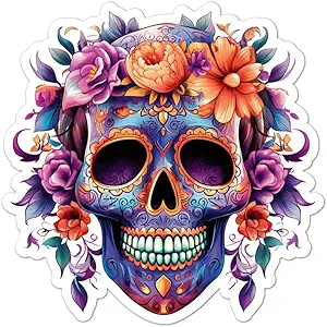 Sugar Skull Flowers Vinyl Decal Sticker- 5.75" x 5.75" - sugar skull vinyl sticker