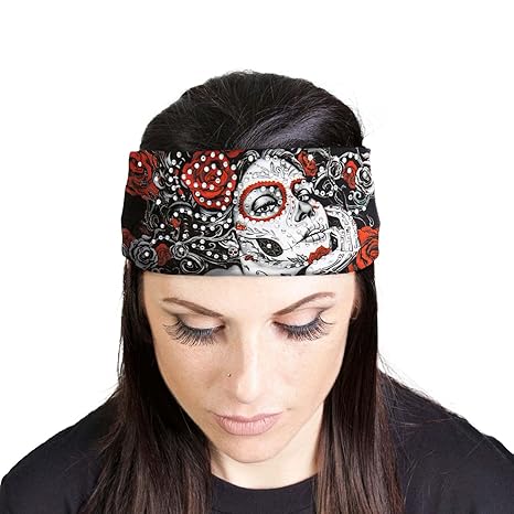 Milwaukee Leather | Bling Designed Wide Headbands-Headwraps for Women Biker Bandana - One Size - sugar skull flower crown