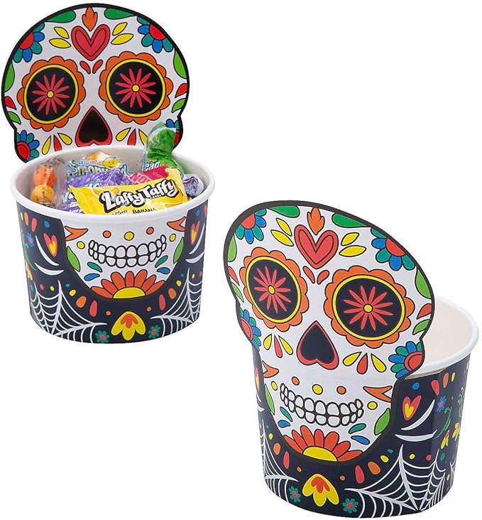 Fun Express Day of The Dead Sugar Skull-Shaped Snack Cups - 12 Pc - sugar skull coffee cup