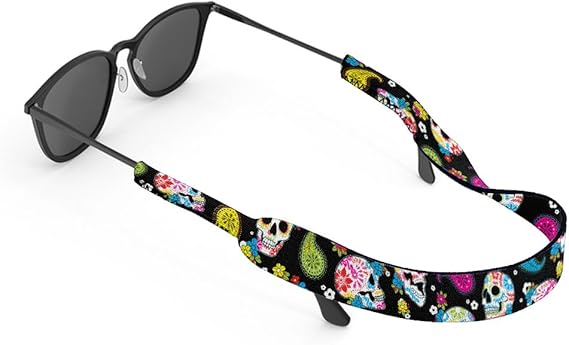 WIRESTER Fashion Eyeglasses Strap, Floating Sunglass Holder Strap, Safety Flexible Neoprene Eyewear Retainer for Men Women - sugar skull wine glass