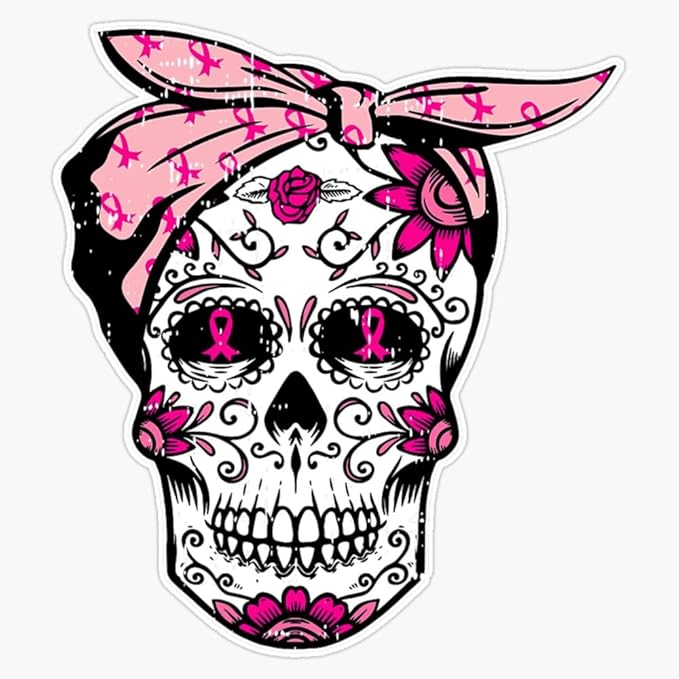 Sugar Skull Pink Ribbon Cool Breast Cancer Awareness Gifts Sticker Vinyl Decal Car Laptop Wall Window Bumper Sticker 5" - sugar skull vinyl sticker