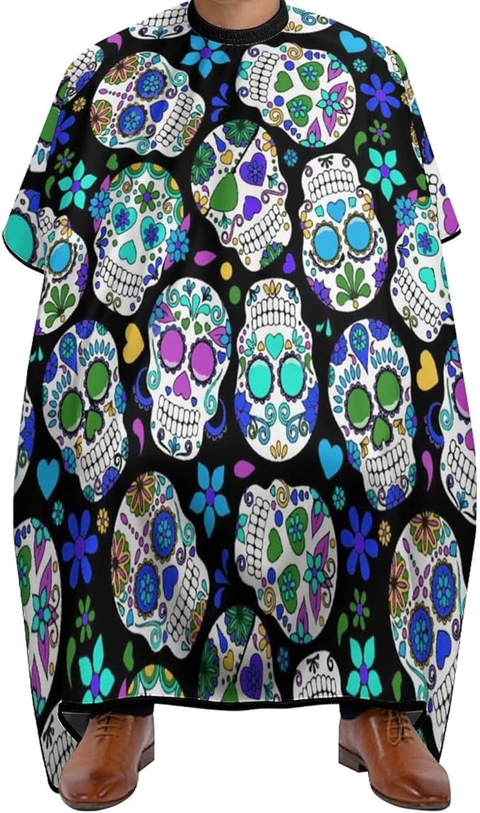Hair Cut Cape Day of The Dead Sugar Skull Flower Floral Art Haircut Apron for Hair Cutting & Styling, Hair Color, Water and Stain Resistant Professional Salon Cutting Barber Hairdressing Cape - sugar skull apron for women