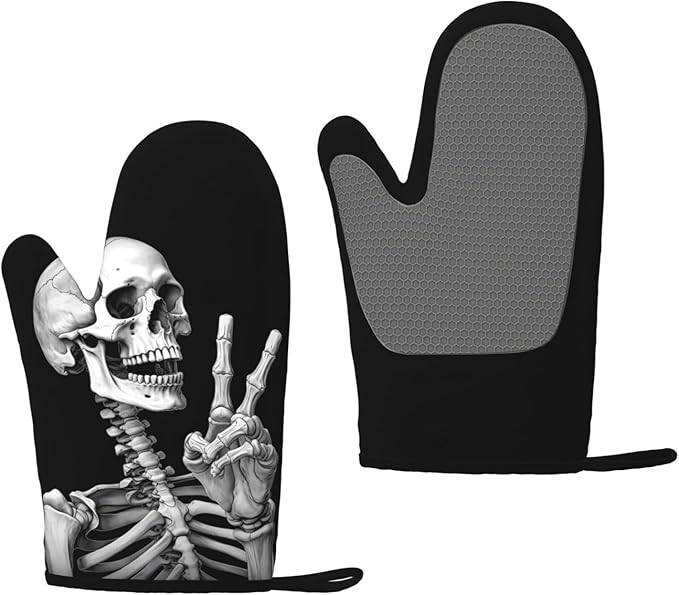 Ouqiuwa Rock Roll Skull Skeleton Oven Mitt/Glove for Easy Gripping Set of 2 Kitchen Accessories - sugar skull oven mitts