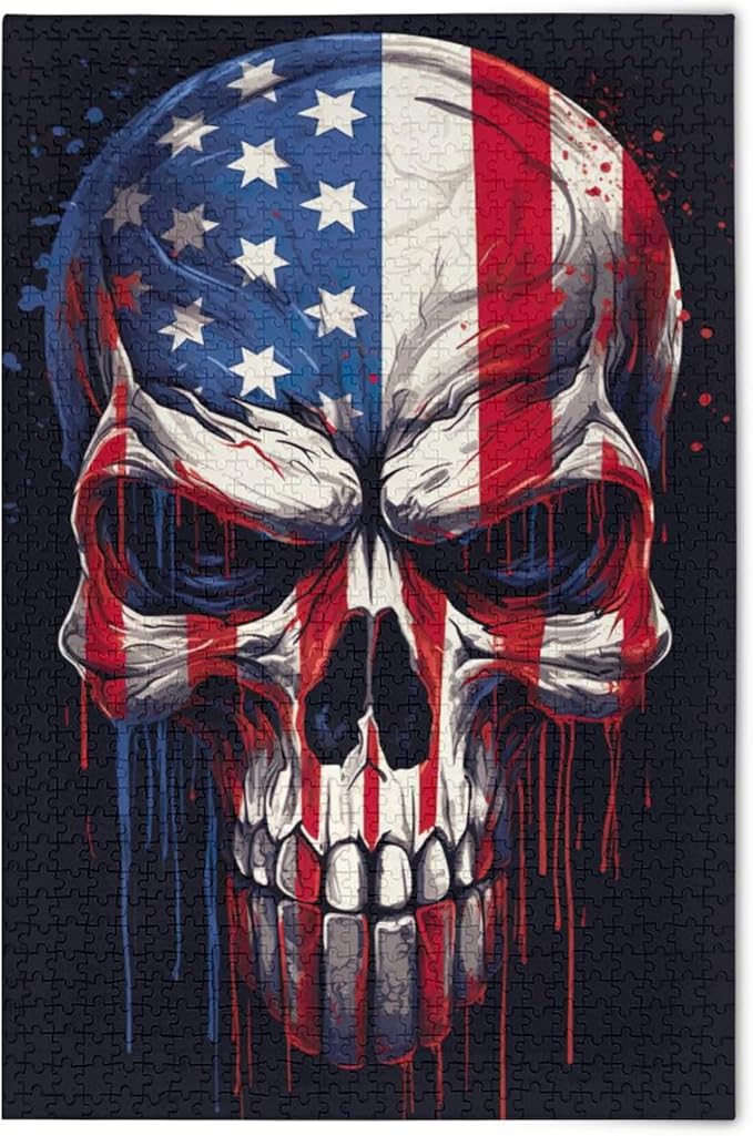 Independence Day July 4th American Flag Sugar Skull Skeleton Gothic Jigsaw Puzzles 1000 Pieces Toy Games Educational Gift Home Decor for Adults Kids S0402880 - sugar skull poster print