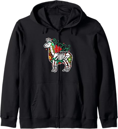 Sugar Skull Llama Skeleton The Dead Mexican Day - sugar skull zip up hoodie mens
