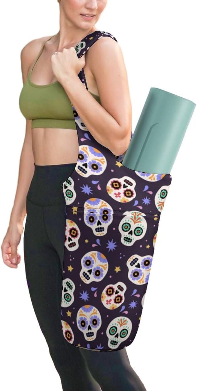 Watercolor Skull With Roses Pattern Yoga Mat Bags for Women Extra Large Yoga Bag Carrier Tote Holder Yoga Accessories - sugar skull yoga mat
