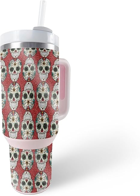 MightySkins Glossy Glitter Skin Compatible with Stanley The Quencher H2.0 FlowState 30 Oz Tumbler - Sugar Skull | Protective, Durable High-Gloss Glitter Finish | Easy to Apply - sugar skull tumbler with straw