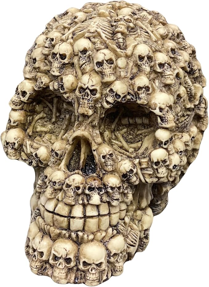 Marsrut Skull Head Statue Figurine/Ossuary Ghost Sculpture - Life-Size Human Skull's Dark Lost Souls | Whispering Calavera for Skeleton Graveyard of Craniums Decor Outdoors and Indoors - sugar skull figurine collectible
