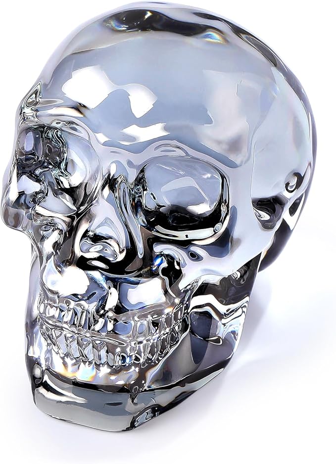 Crystal Plating Black Skull Head Figurines, Day of The Dead Decor - Skull Lovers Gifts for Women, Glass Skull Head Art Halloween Ornament with Gifts Box 2.8'' - sugar skull christmas ornament